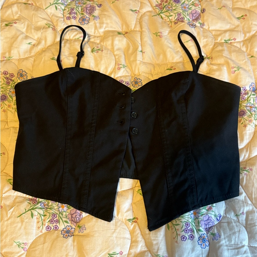 garage - three button up cropped tank top